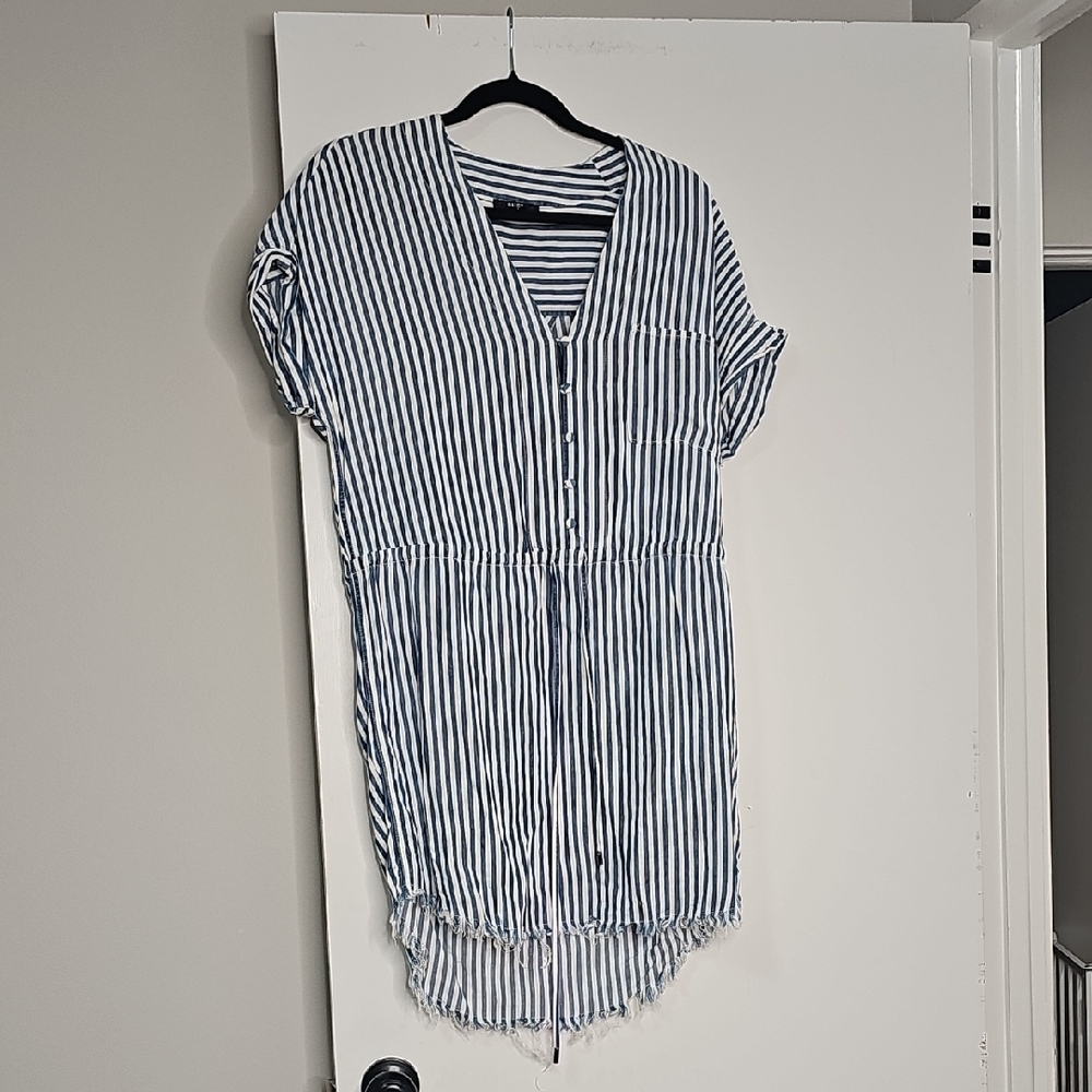 PAIGE Blue and White Striped Top